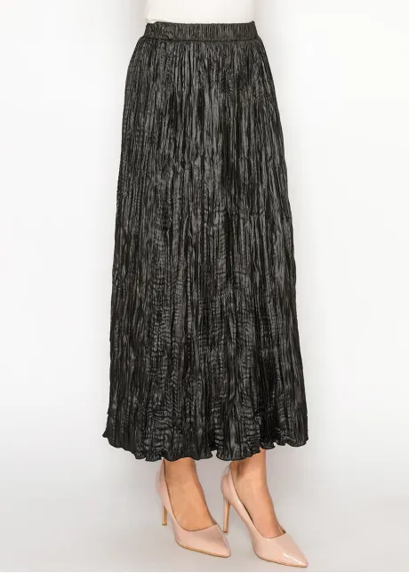 Black Shimmer Crinkle Midi Skirt