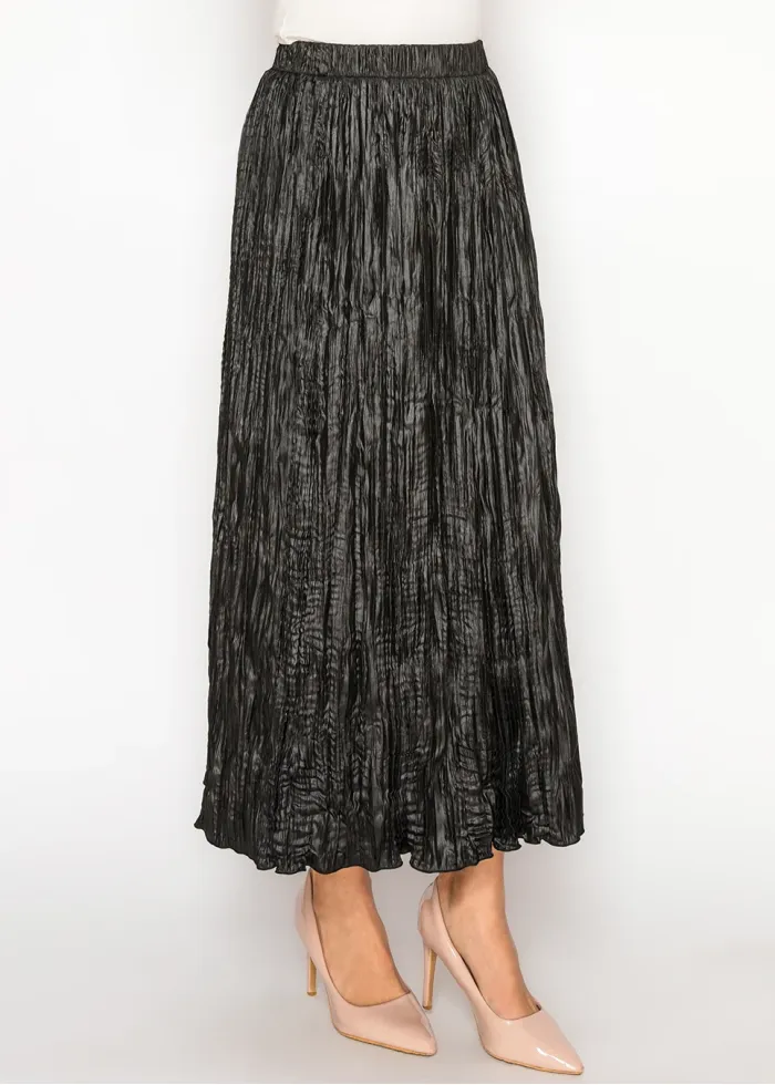 Black Shimmer Crinkle Midi Skirt