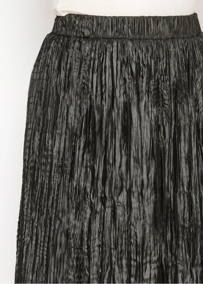 Black Shimmer Crinkle Midi Skirt