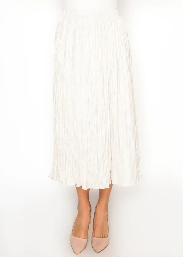 Cream Crinkle Midi Skirt, Elasticated Waist