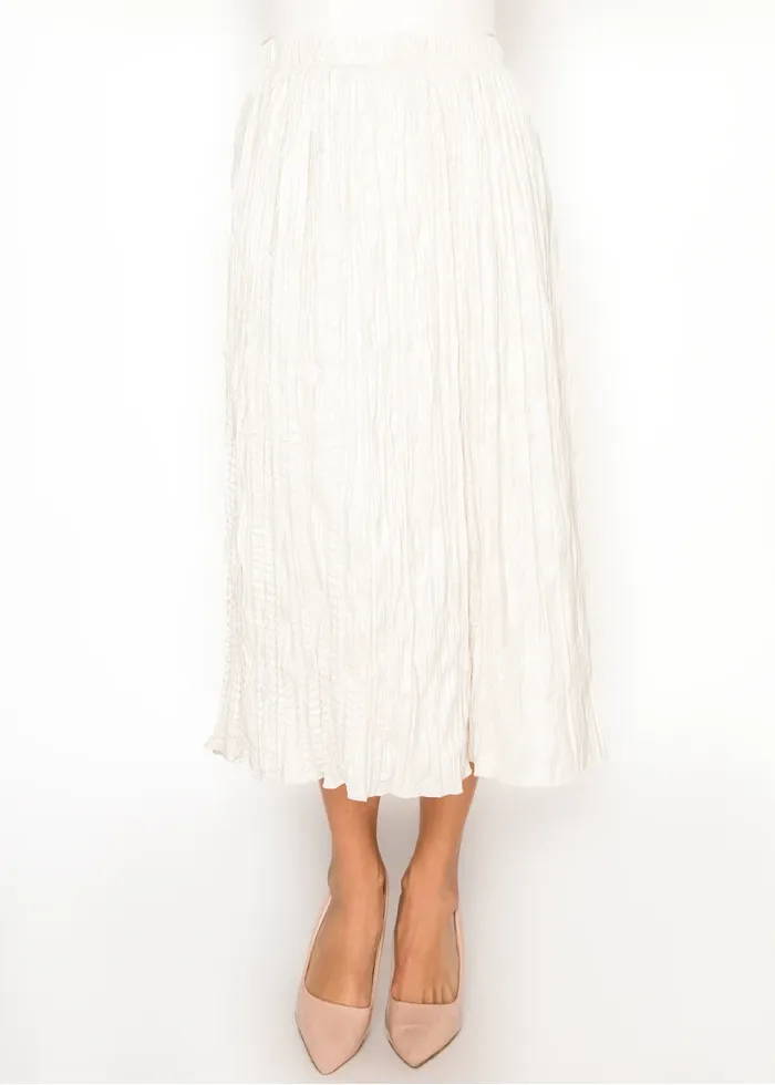 Cream Crinkle Midi Skirt, Elasticated Waist