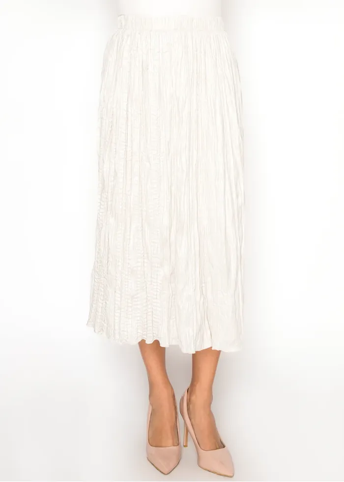 Cream Crinkle Midi Skirt, Elasticated Waist