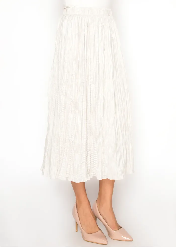 Cream Crinkle Midi Skirt, Elasticated Waist