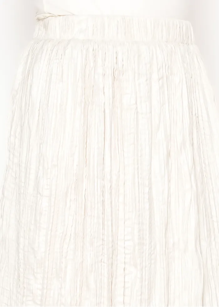 Cream Crinkle Midi Skirt, Elasticated Waist