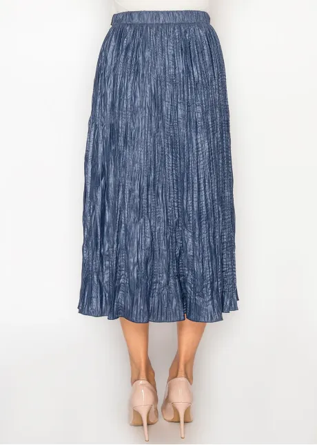 A-Line Crinkle Midi Skirt in Navy