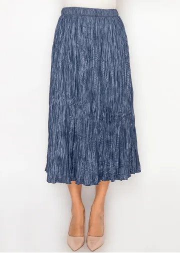 A-Line Crinkle Midi Skirt in Navy