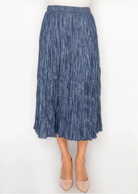 A-Line Crinkle Midi Skirt in Navy