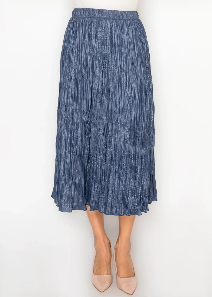 A-Line Crinkle Midi Skirt in Navy