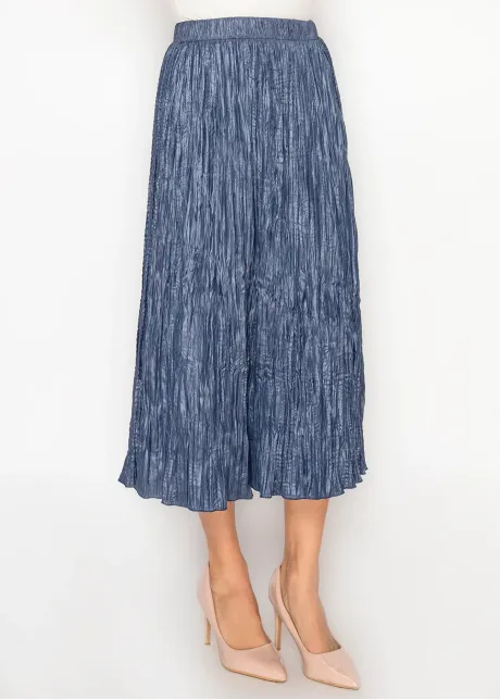 A-Line Crinkle Midi Skirt in Navy