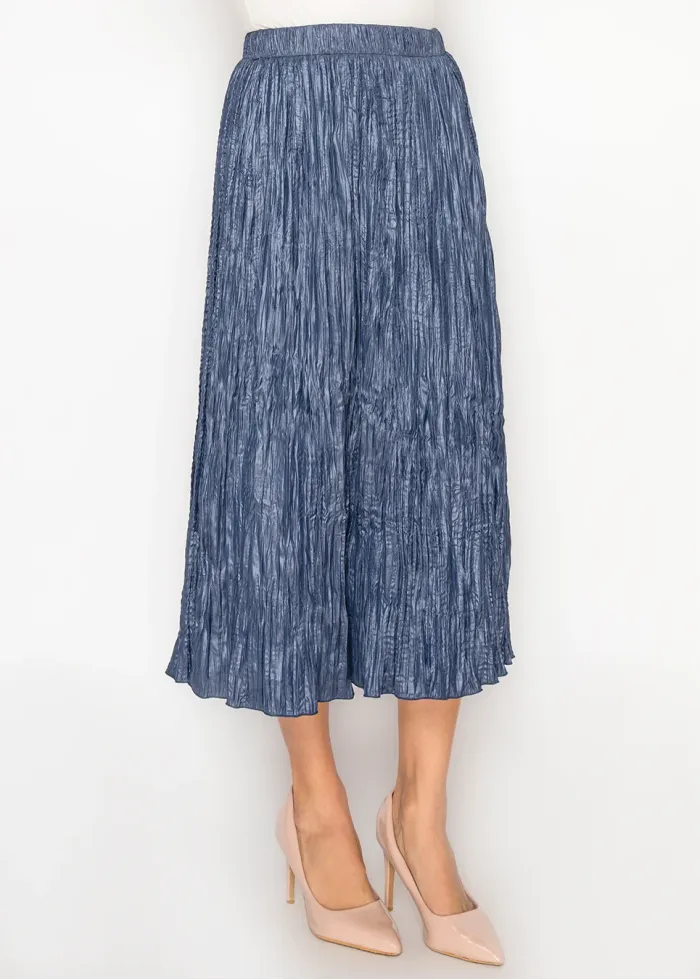 A-Line Crinkle Midi Skirt in Navy