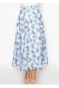 White A-Line Skirt with Blue Floral Print