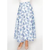 White A-Line Skirt with Blue Floral Print