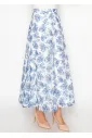 White A-Line Skirt with Blue Floral Print