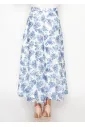 White A-Line Skirt with Blue Floral Print
