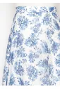 White A-Line Skirt with Blue Floral Print