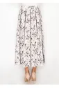 White Floral Midi Skirt, Contrast Pleat Lines