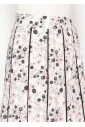 White Floral Midi Skirt, Contrast Pleat Lines