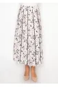 White Floral Midi Skirt, Contrast Pleat Lines