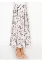 White Floral Midi Skirt, Contrast Pleat Lines