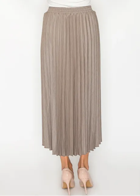 Beige Pleated Skirt with Elastic Waist
