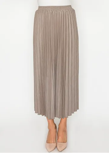 Beige Pleated Skirt with Elastic Waist