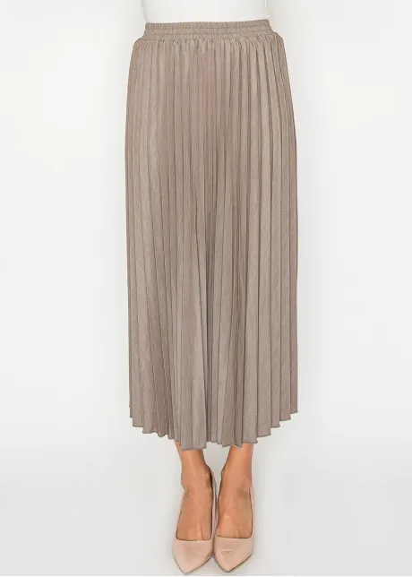 Beige Pleated Skirt with Elastic Waist
