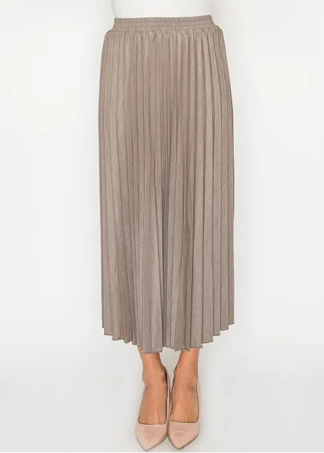 Beige Pleated Skirt with Elastic Waist