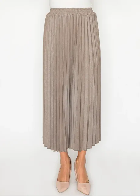 Beige Pleated Skirt with Elastic Waist