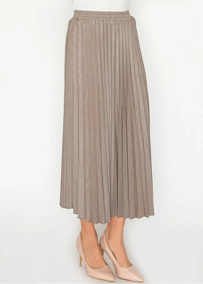 Beige Pleated Skirt with Elastic Waist