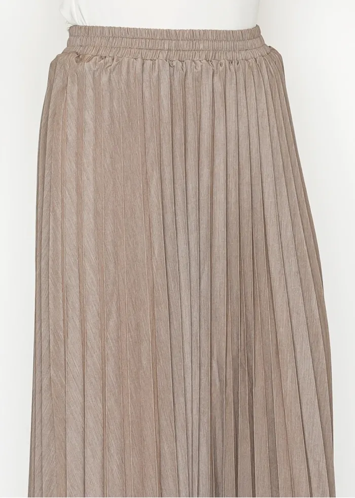 Beige Pleated Skirt with Elastic Waist