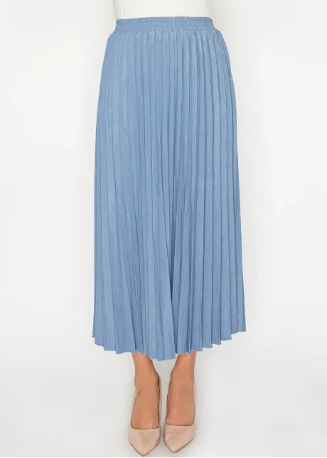 Denim Blue Pleated Midi Skirt