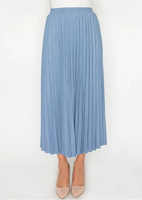Denim Blue Pleated Midi Skirt