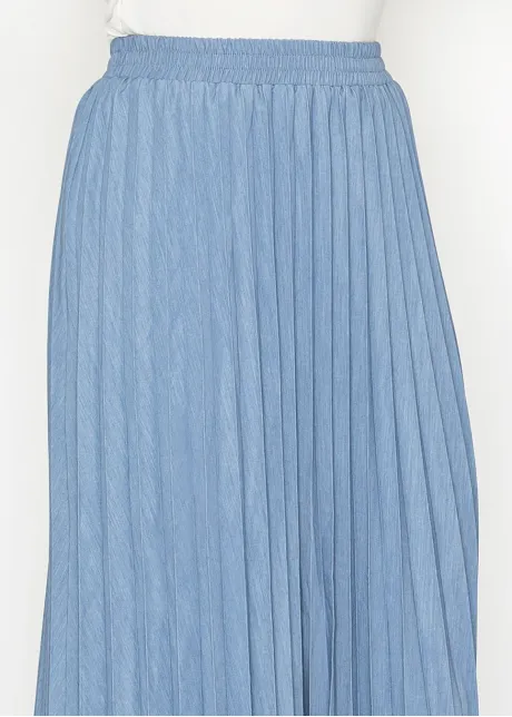Denim Blue Pleated Midi Skirt