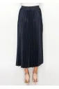 Denim Navy Pleated Midi Skirt