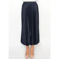 Denim Navy Pleated Midi Skirt