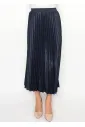 Denim Navy Pleated Midi Skirt