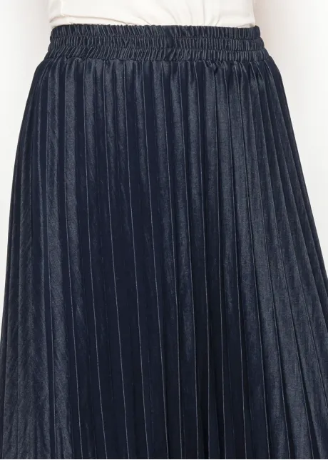 Denim Navy Pleated Midi Skirt