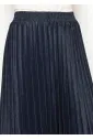 Denim Navy Pleated Midi Skirt