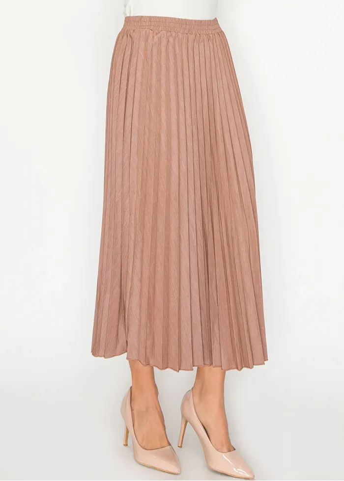 Lightweight Stretch Rust Pleated Skirt