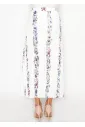 White Floral Stripe Pleated Skirt