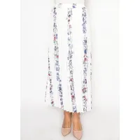 White Floral Stripe Pleated Skirt