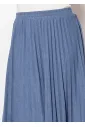 Full Length Pleated Denim Skirt in Blue