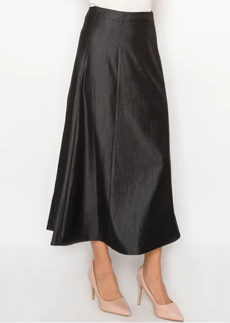 Deep Black Denim A-Line Skirt