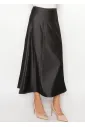 Deep Black Denim A-Line Skirt