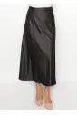 Deep Black Denim A-Line Skirt