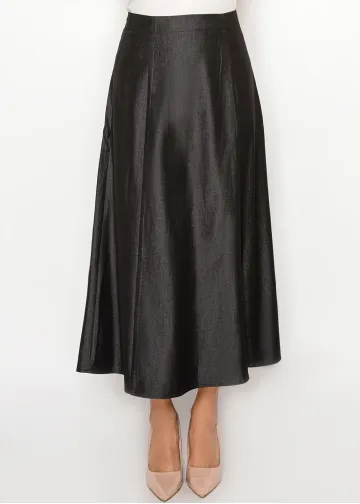Deep Black Denim A-Line Skirt