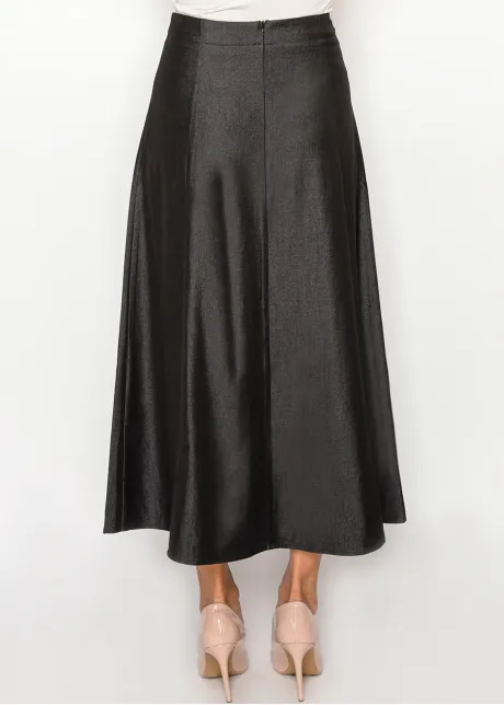Deep Black Denim A-Line Skirt