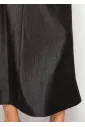 Deep Black Denim A-Line Skirt