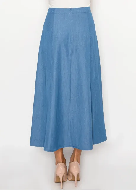 A-Line Midi Skirt in Blue Soft Denim