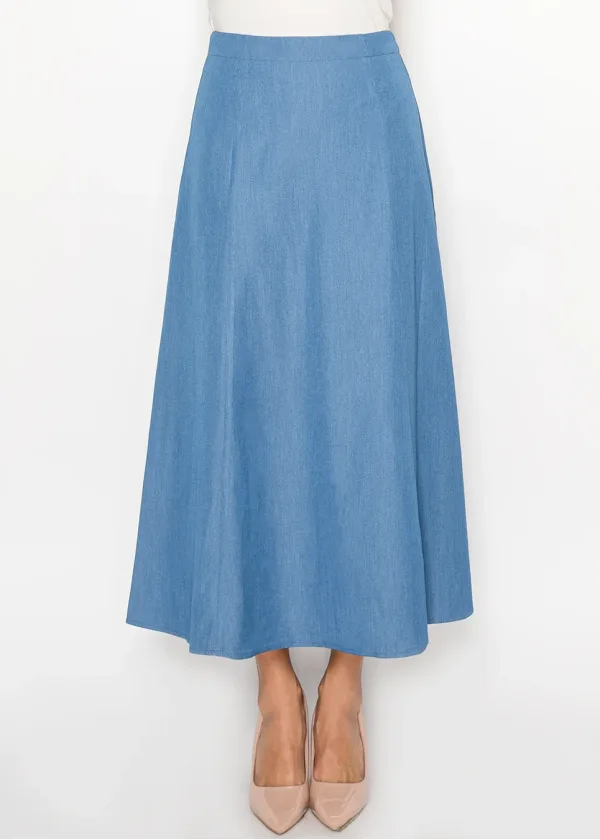 A-Line Midi Skirt in Blue Soft Denim